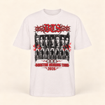 Polera oversize BTS Arirang Tour Blanco vintage, prenda sola sobre fondo crema