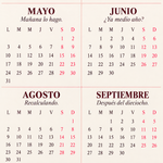 Acercamiento al diseño interior del calendario Organizada, supuestamente: mayo, junio, agosto y septiembre de 2027.