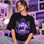 Polera oversize negra con diseño BTS y ARMY