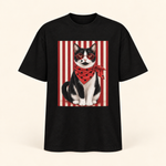 Polera oversize Gato Bandido negro, vista frontal de la prenda, sobre fondo crema