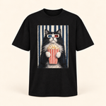 Polera oversize Gato Cinéfilo negro, vista frontal de la prenda, sobre fondo crema