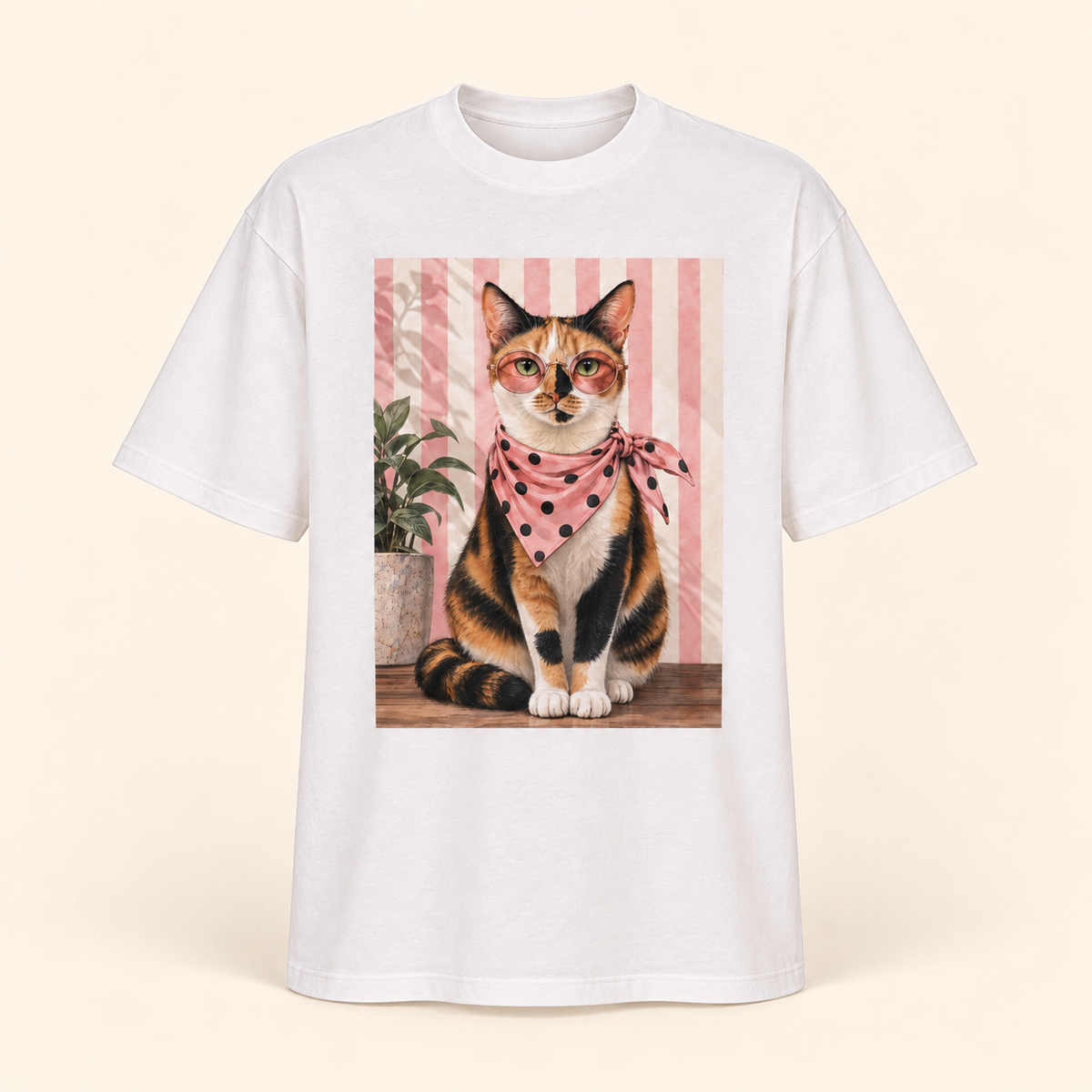 Polera oversize Gato Indie blanco, vista frontal de la prenda, sobre fondo crema