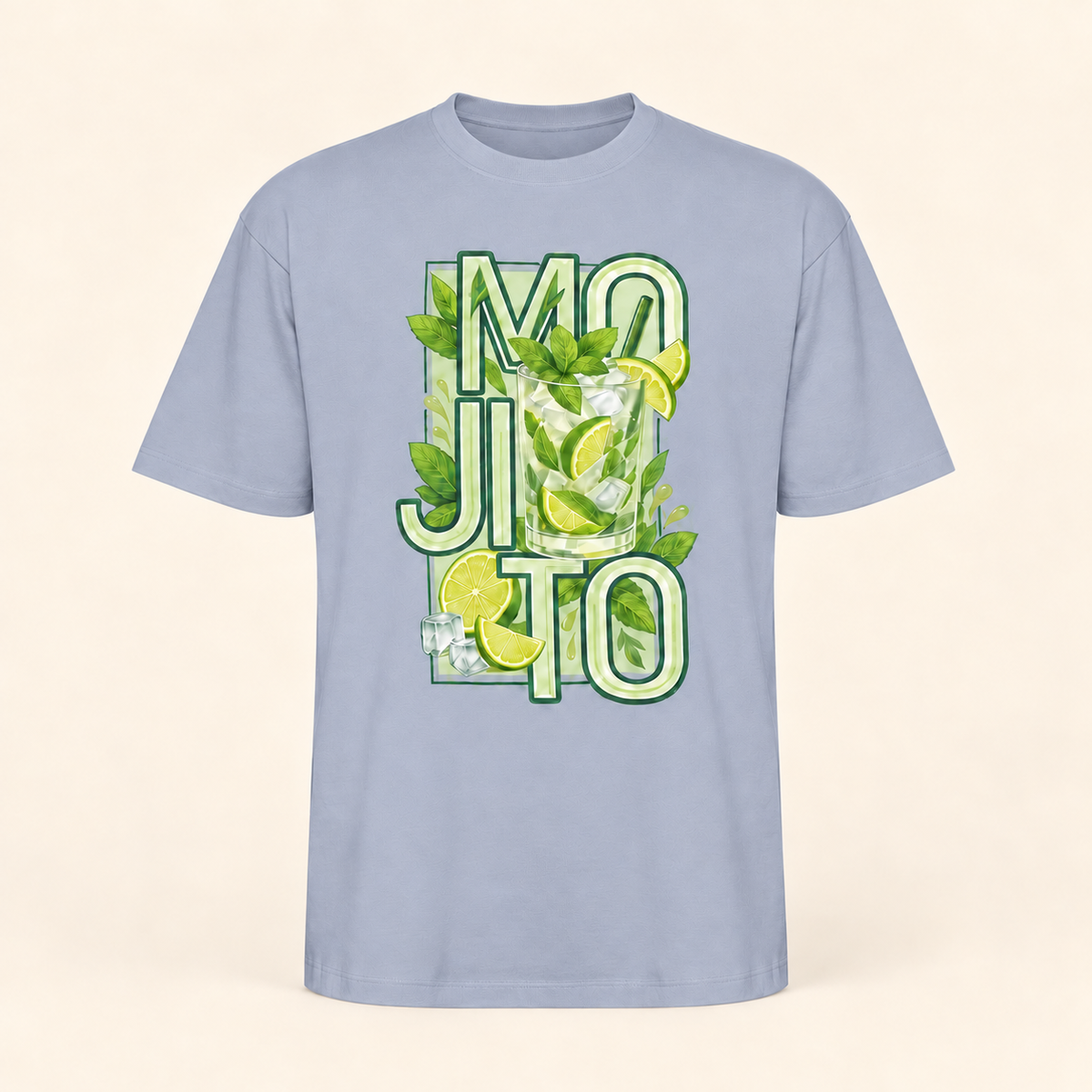 Polera oversize Mojito, prenda sola sobre fondo crema