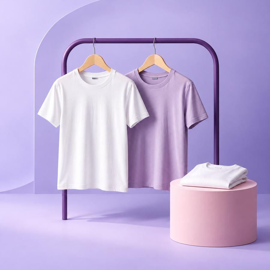 Poleras blancas y lilas, composición para móvil en tonos Palizo