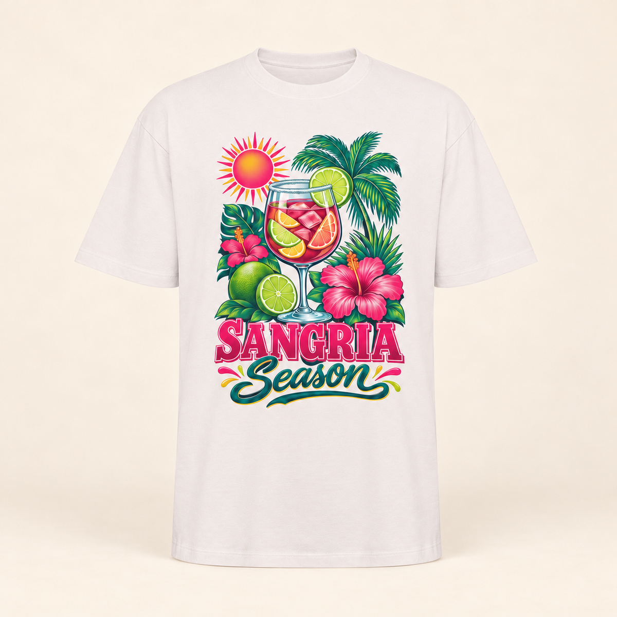 Polera oversize Sangría Season, prenda sola sobre fondo crema
